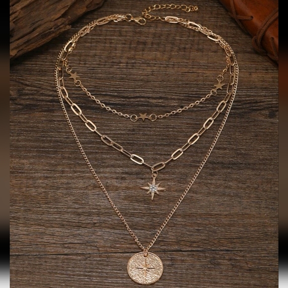 Chunky Gold chain layered boho statement necklace set star pendant charm - Picture 10 of 10